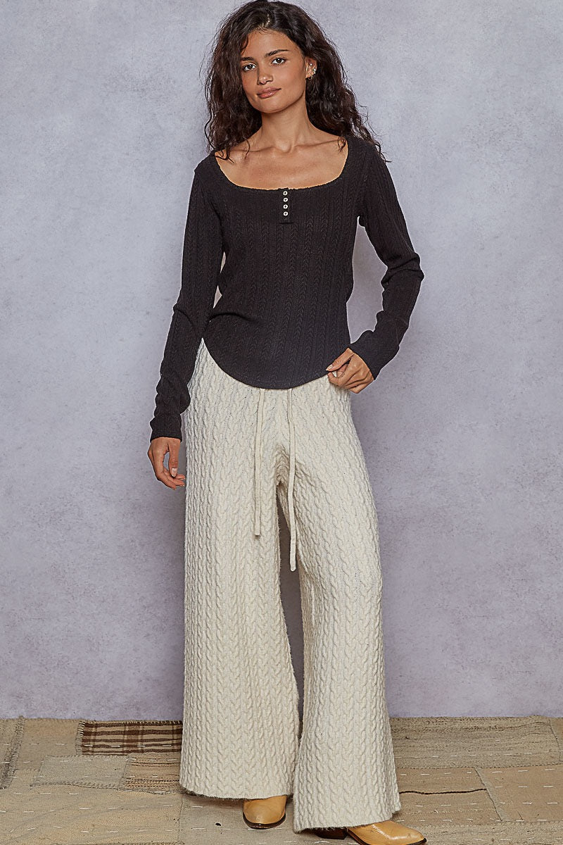 Heritage Henley Long Sleeve Square Neck Top | Black / Cream