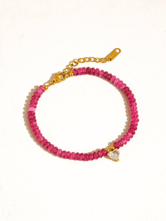 Pink Crush Bracelet | Natural Stone CZ Heart Bracelet