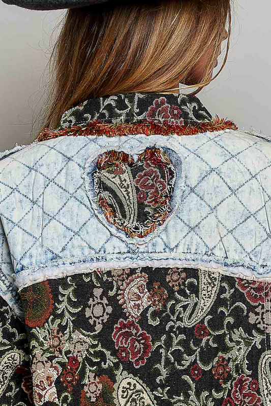 Late Checkout Jacket | Jacquard Denim Patchwork Shacket