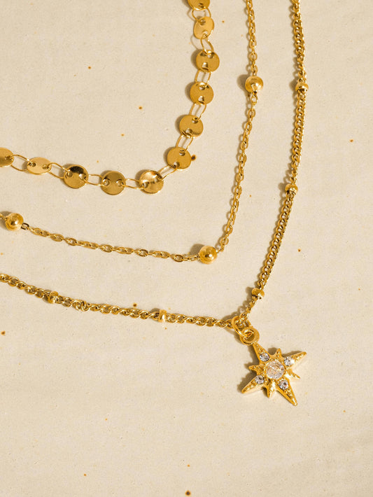 Golden Hour Star Necklace | 18K Gold Plated Layered CZ Necklace