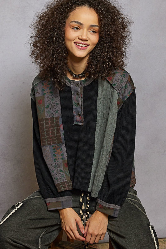 Fairfax Patchwork Thermal Top | Black/Charcoal