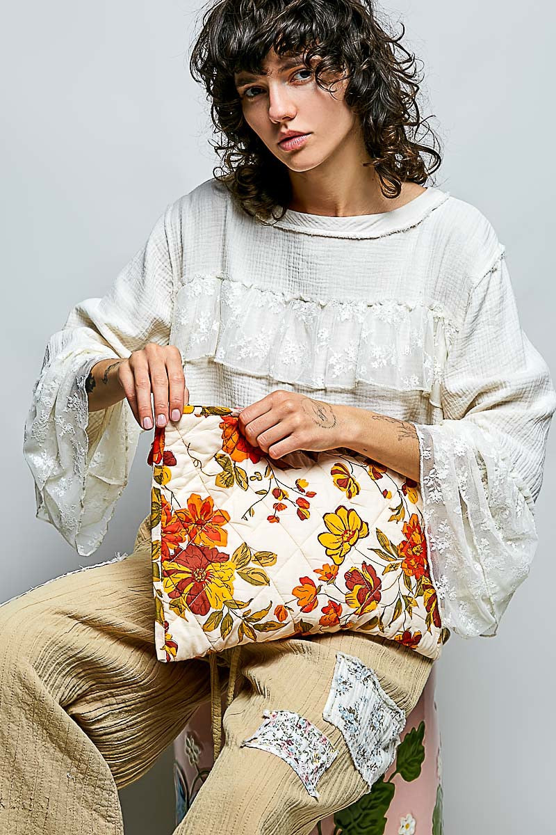 Wild Honey Quilted Pouch | Vintage Floral Cotton Makeup Bag