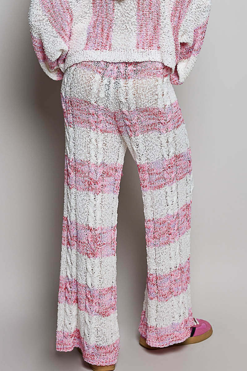 Pink Palisades Striped Knit Hoodie & Wide-Leg Pants Set