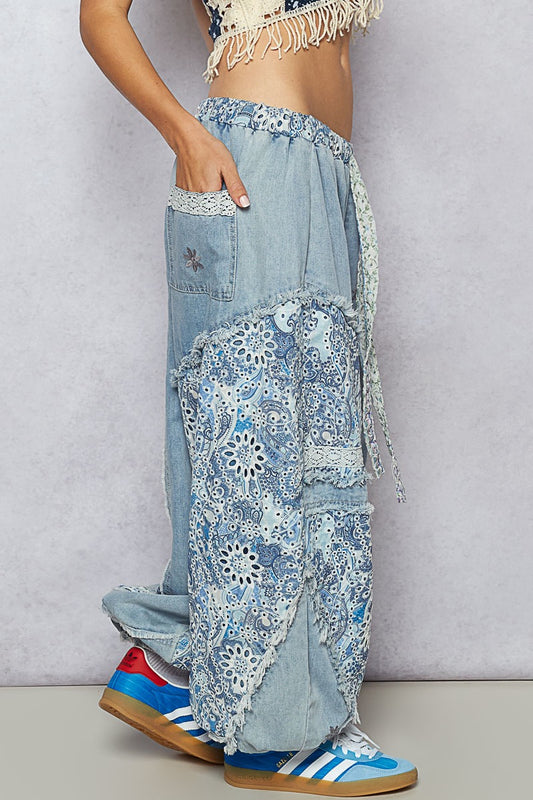 Pier Avenue Denim Patchwork Jogger Pants