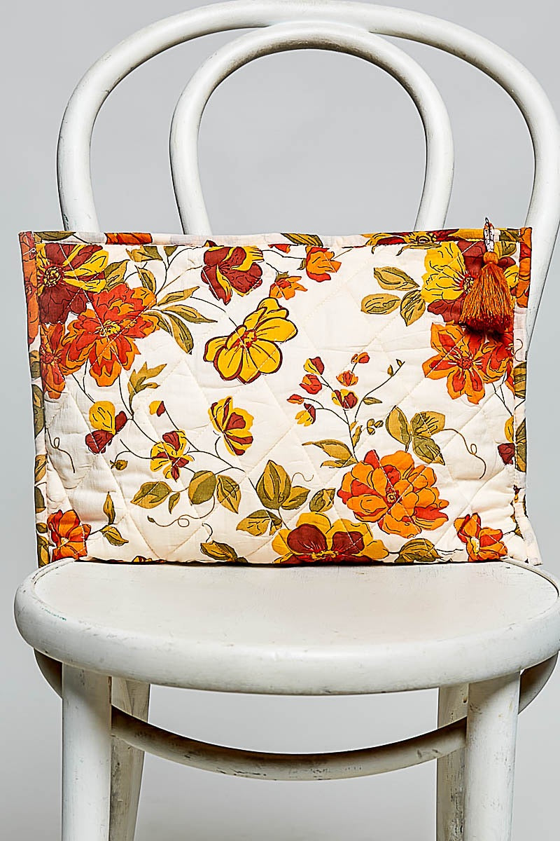 Wild Honey Quilted Pouch | Vintage Floral Cotton Makeup Bag