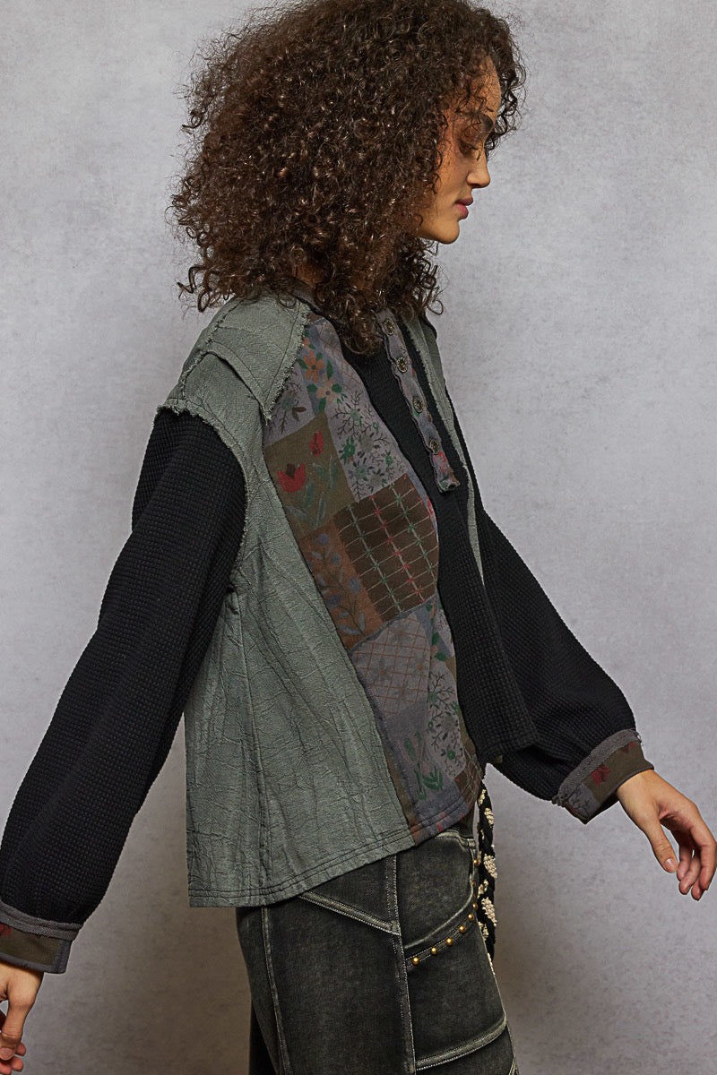 Fairfax Patchwork Thermal Top | Black/Charcoal