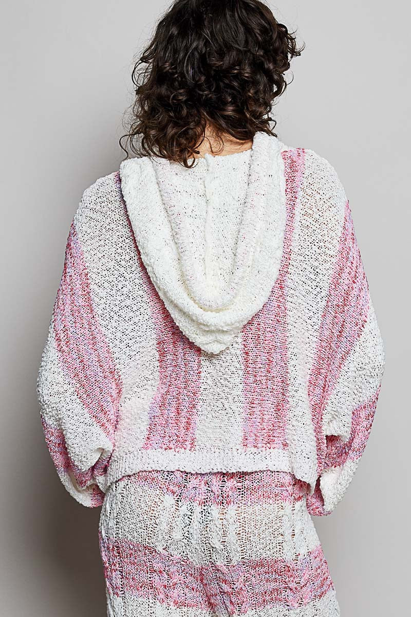 Pink Palisades Striped Knit Hoodie & Wide-Leg Pants Set