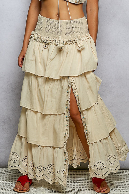Saltwater Muse Shell Trim Cotton Maxi Skirt | Natural