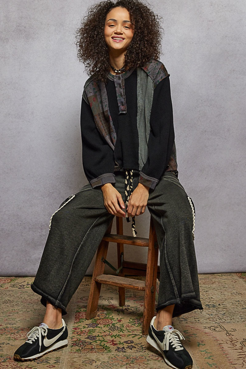Fairfax Patchwork Thermal Top | Black/Charcoal