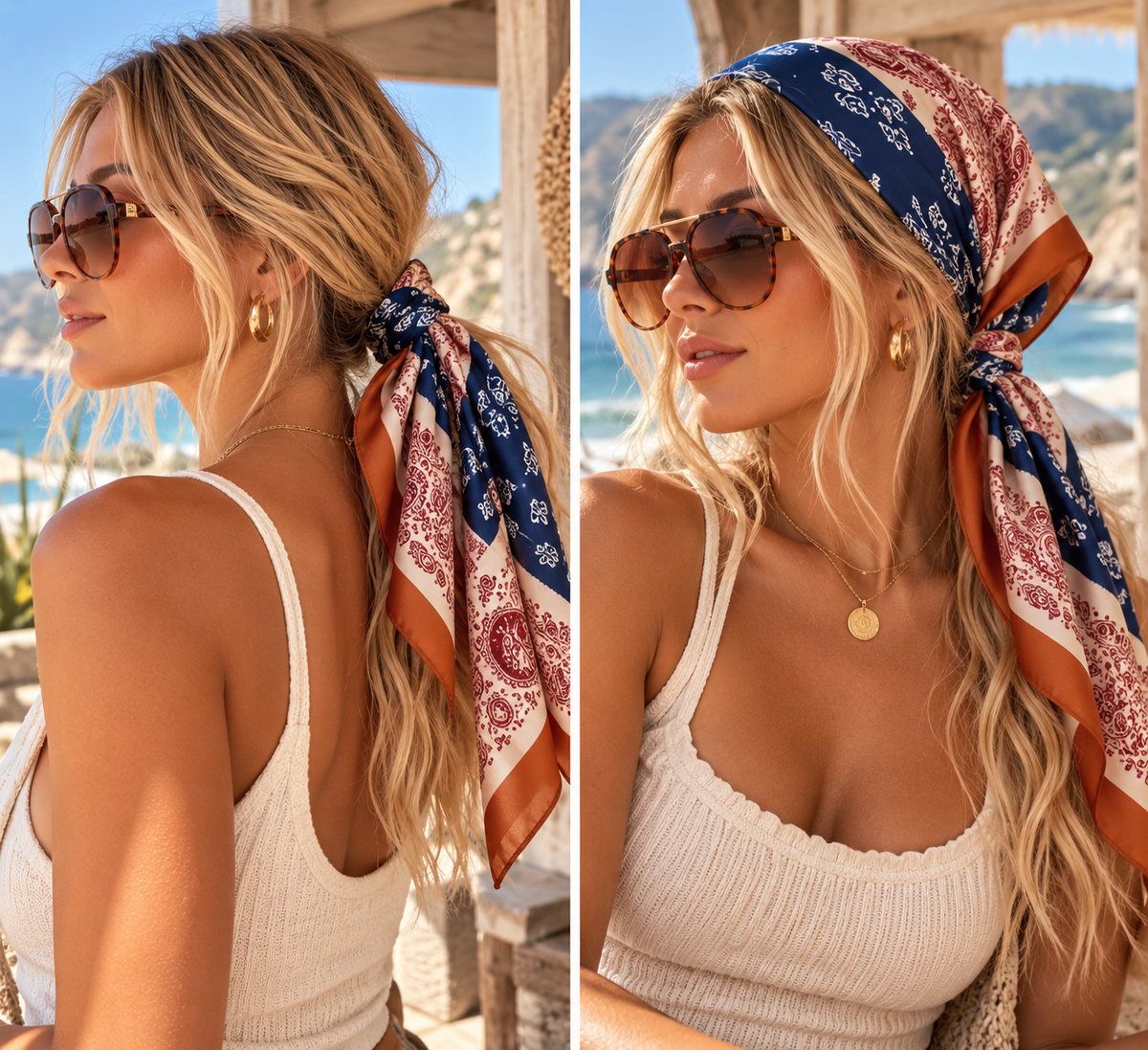 Beach Cabin Patchwork Bandana Scarf