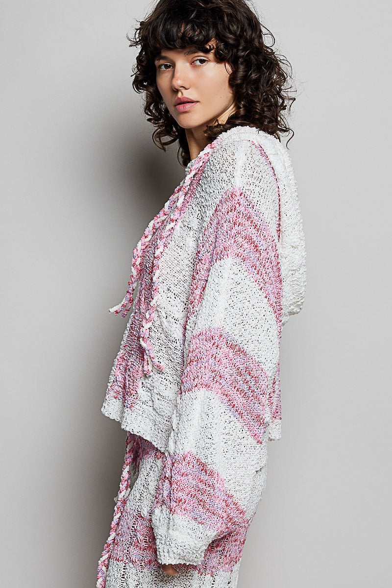 Pink Palisades Striped Knit Hoodie & Wide-Leg Pants Set