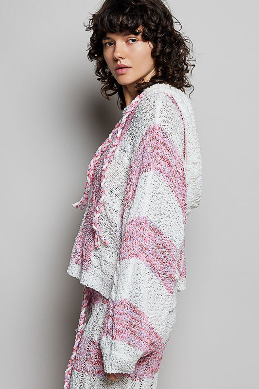 Pink Palisades Striped Knit Hoodie & Wide-Leg Pants Set