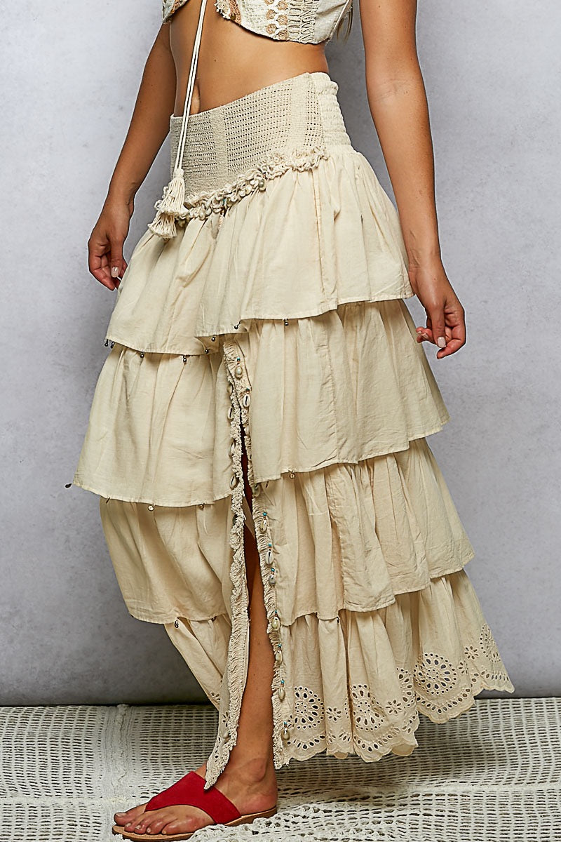 Saltwater Muse Shell Trim Cotton Maxi Skirt | Natural