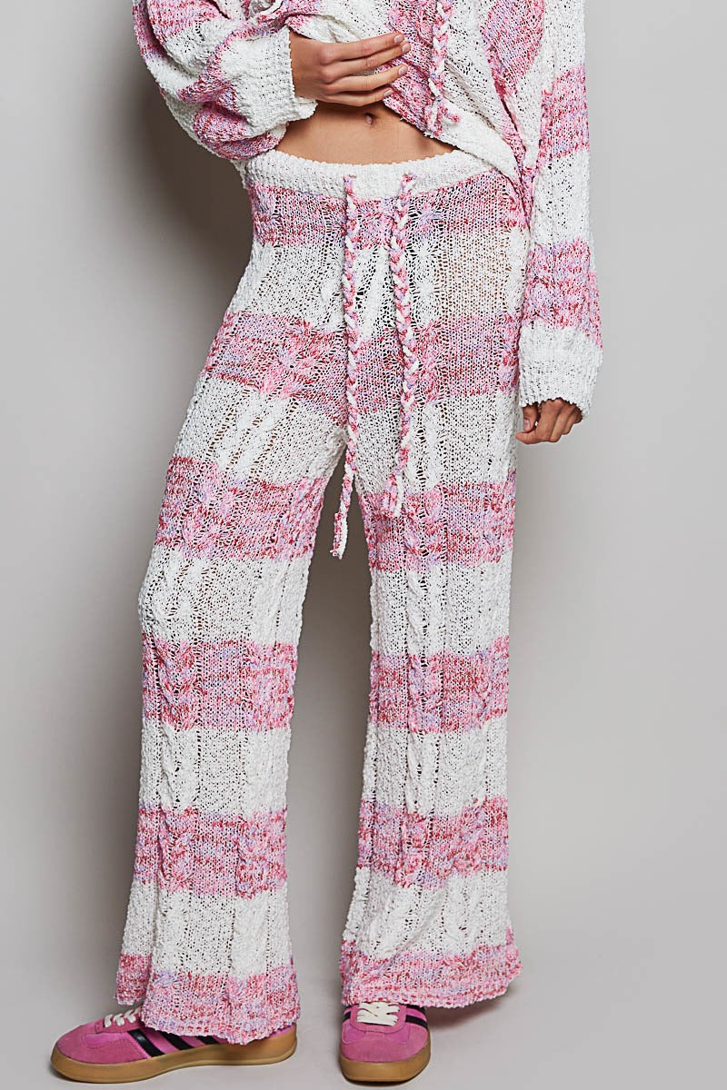 Pink Palisades Striped Knit Hoodie & Wide-Leg Pants Set