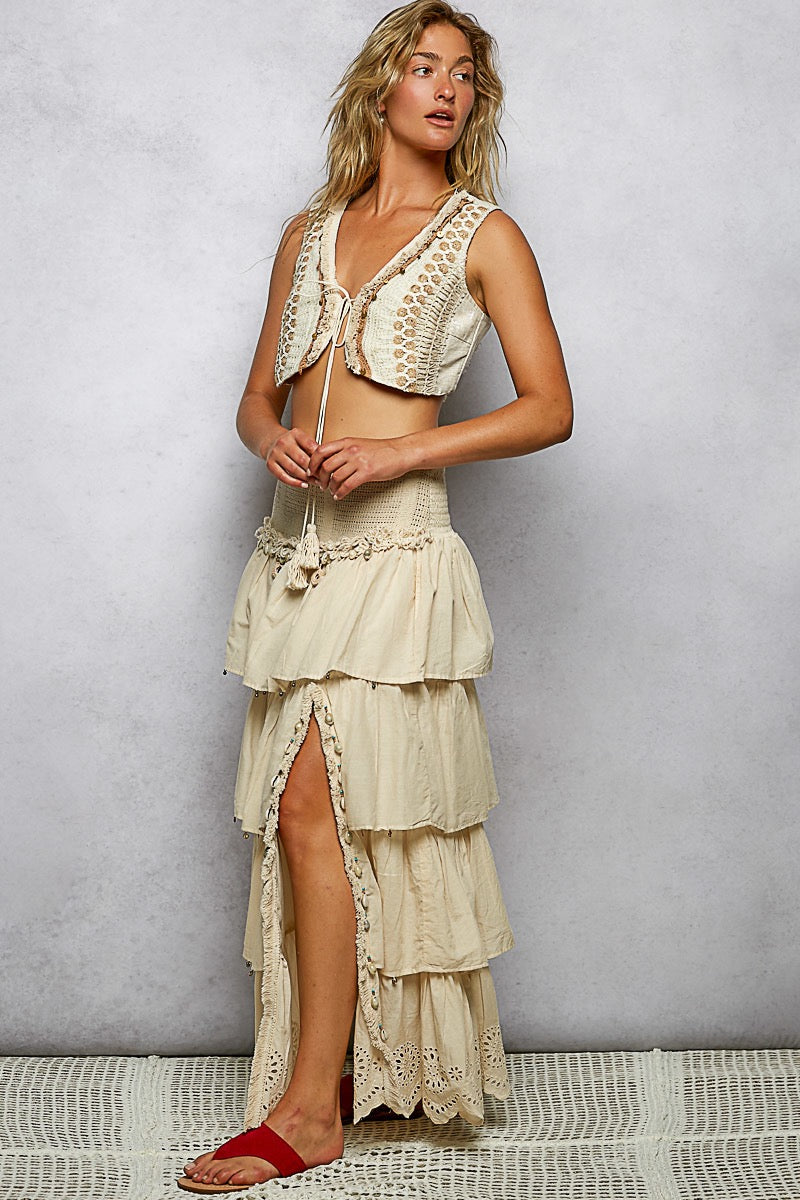 Saltwater Muse Shell Trim Cotton Maxi Skirt | Natural