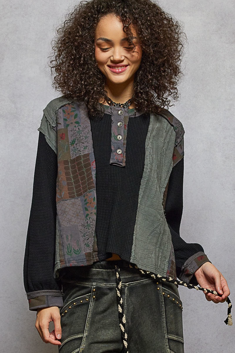 Fairfax Patchwork Thermal Top | Black/Charcoal