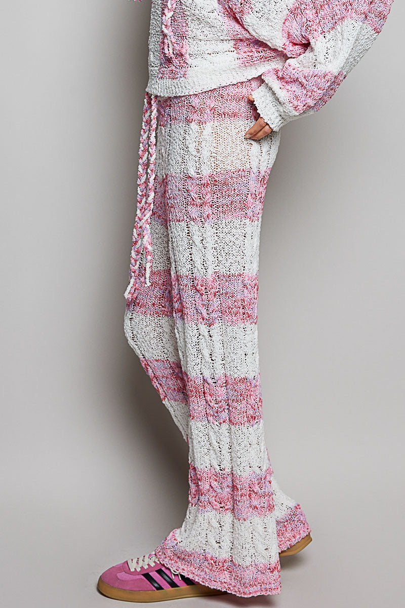 Pink Palisades Striped Knit Hoodie & Wide-Leg Pants Set