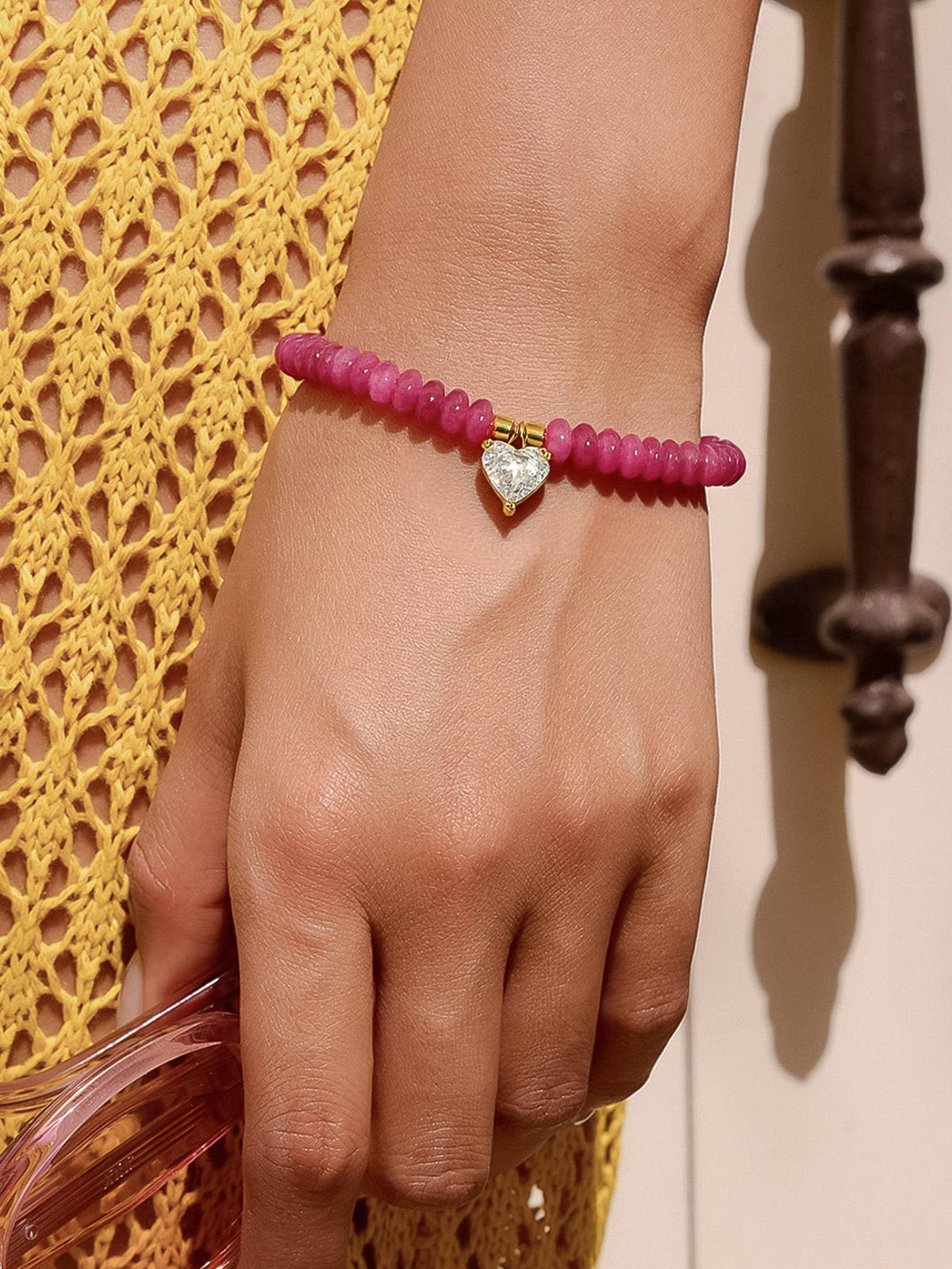 Pink Crush Bracelet | Natural Stone CZ Heart Bracelet