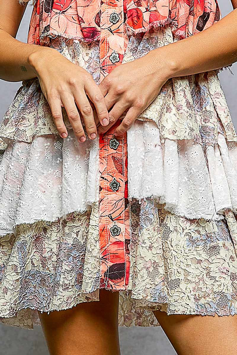 Sunday on Melrose Floral & Eyelet Cotton Mini Dress | Orange / Natural