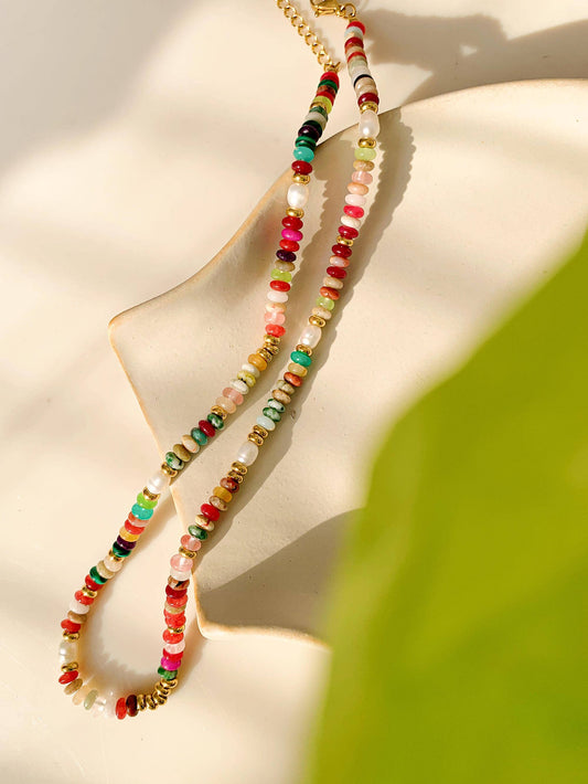 Good Vibes Necklace | Natural Stone & Pearl Beaded Necklace
