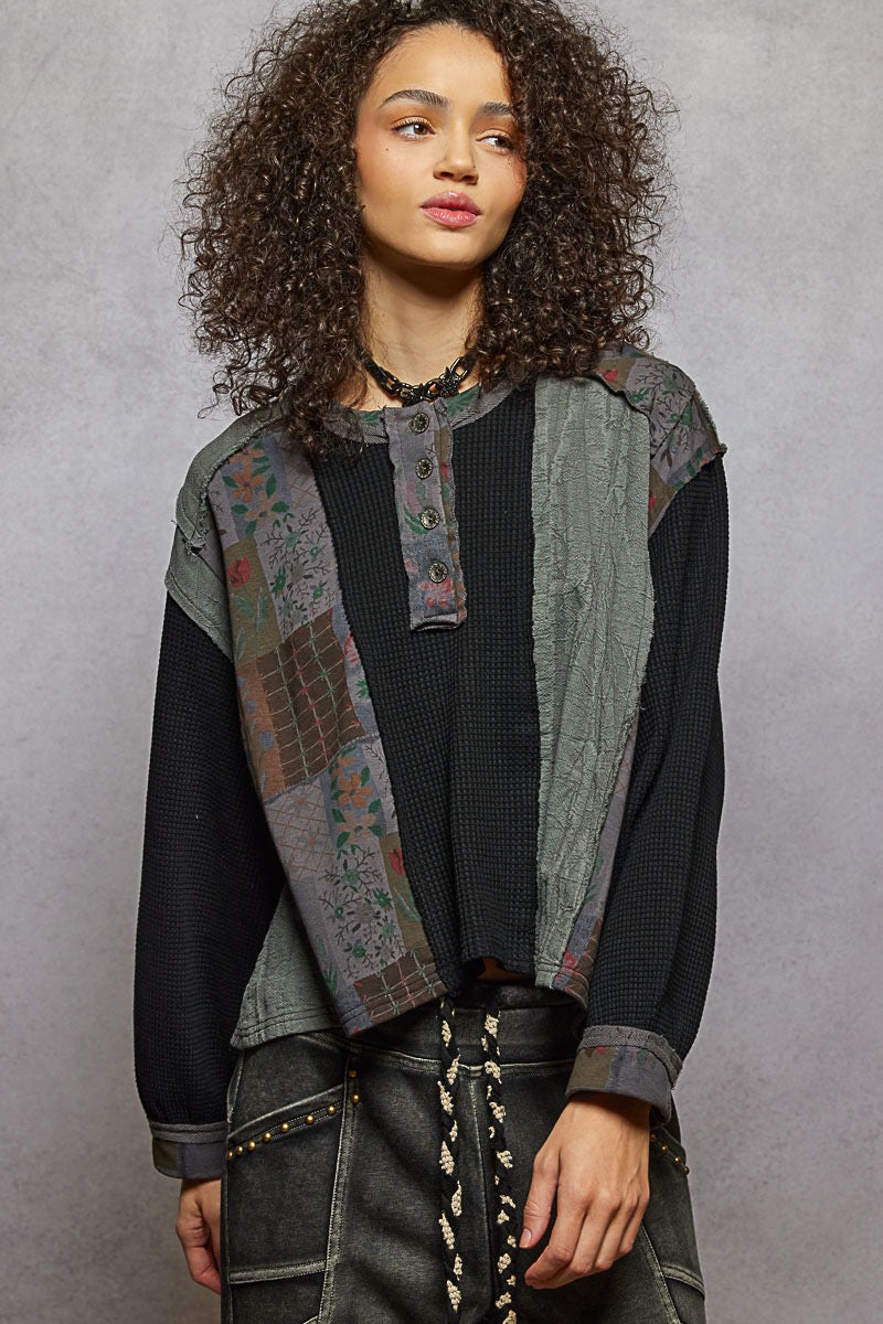 Fairfax Patchwork Thermal Top | Black/Charcoal
