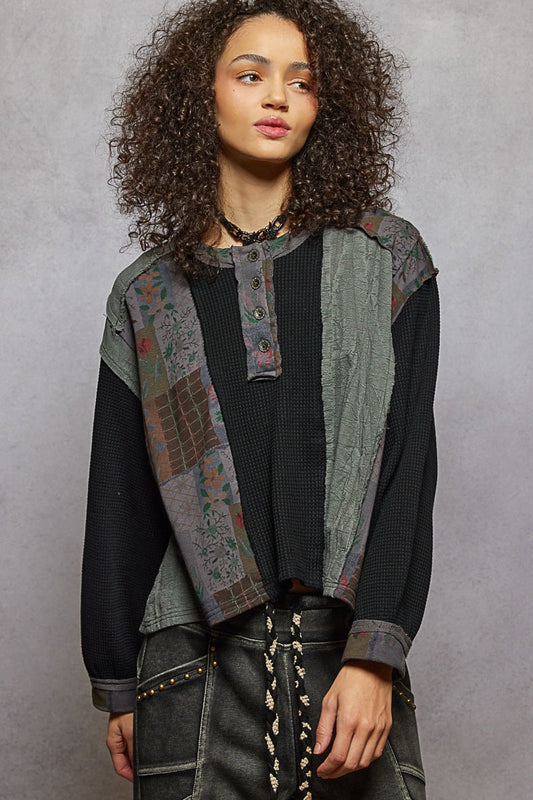 Fairfax Patchwork Thermal Top | Black/Charcoal