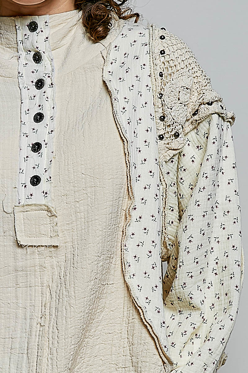 Boho Biscotti Crochet Trim Hoodie