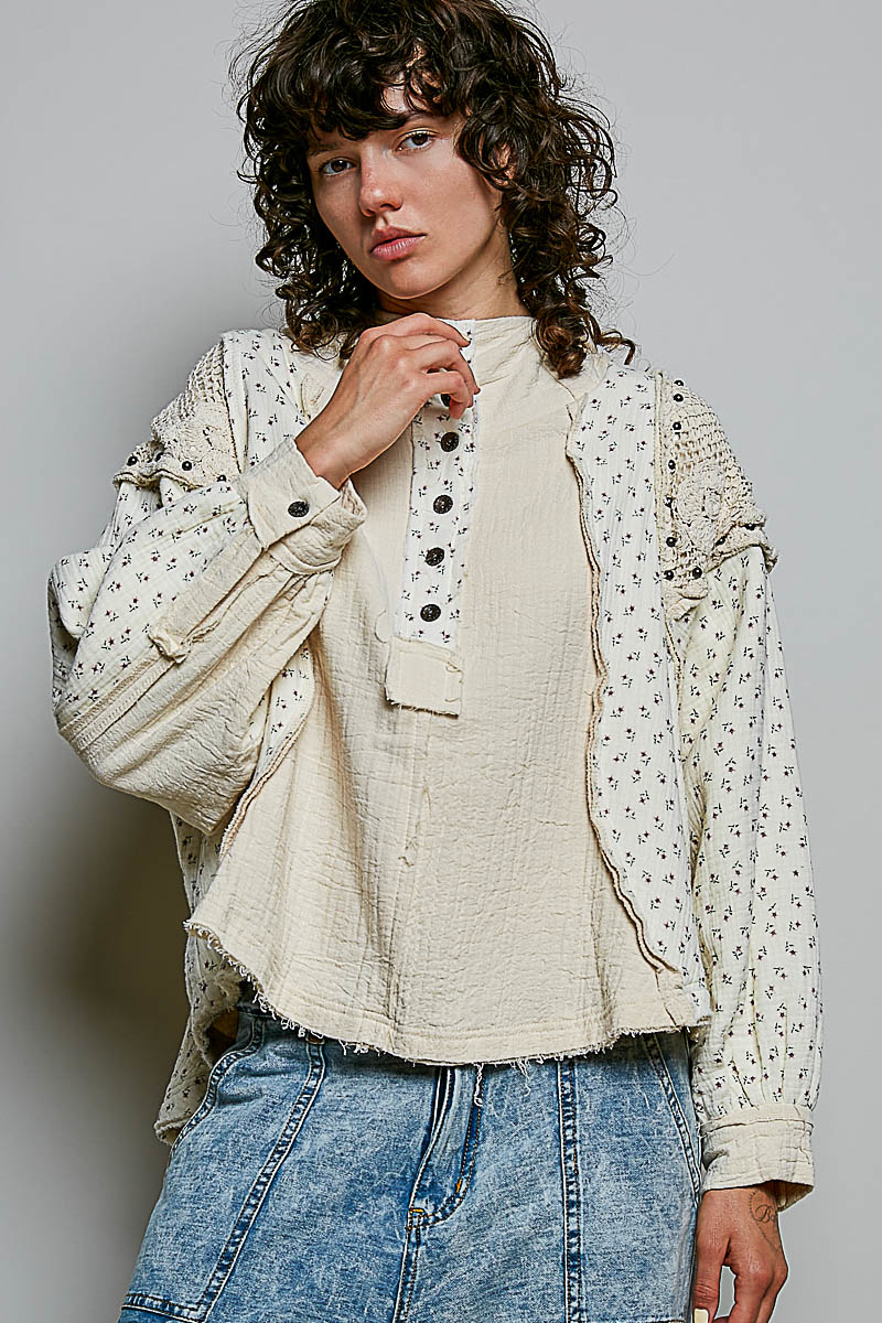 Boho Biscotti Crochet Trim Hoodie