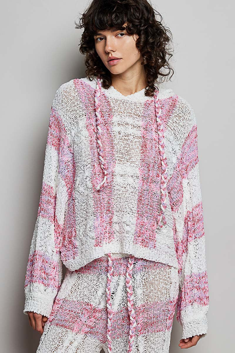 Pink Palisades Striped Knit Hoodie & Wide-Leg Pants Set