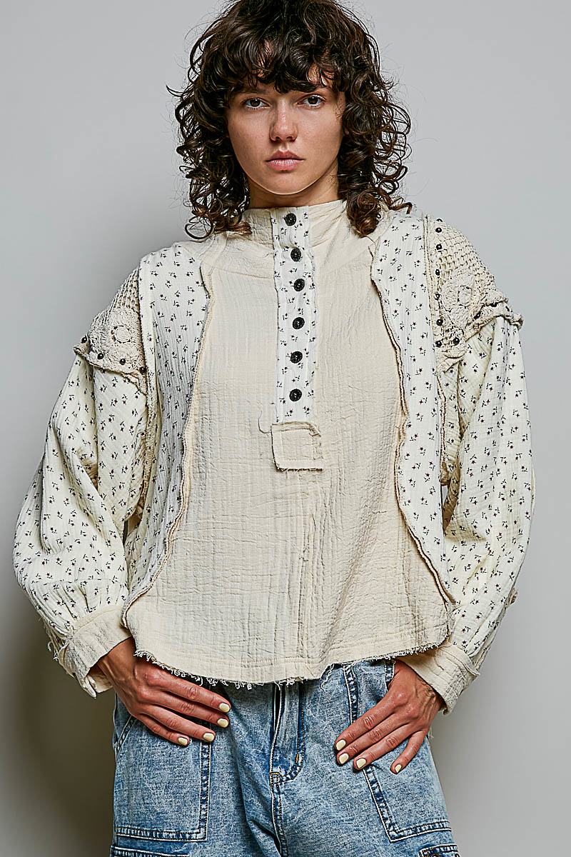 Boho Biscotti Crochet Trim Hoodie