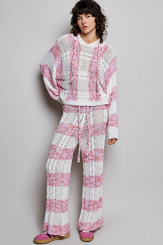 Pink Palisades Striped Knit Hoodie & Wide-Leg Pants Set