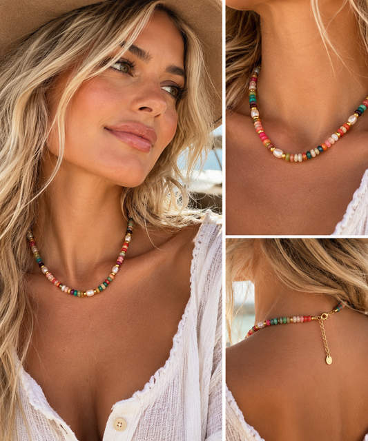 Good Vibes Necklace | Natural Stone & Pearl Beaded Necklace