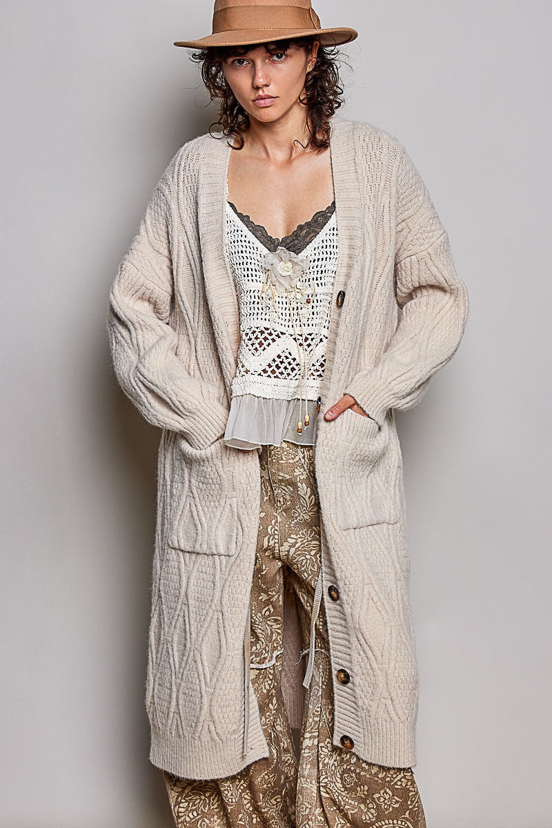 Mulholland Longline Cable Knit Cardigan | Almond