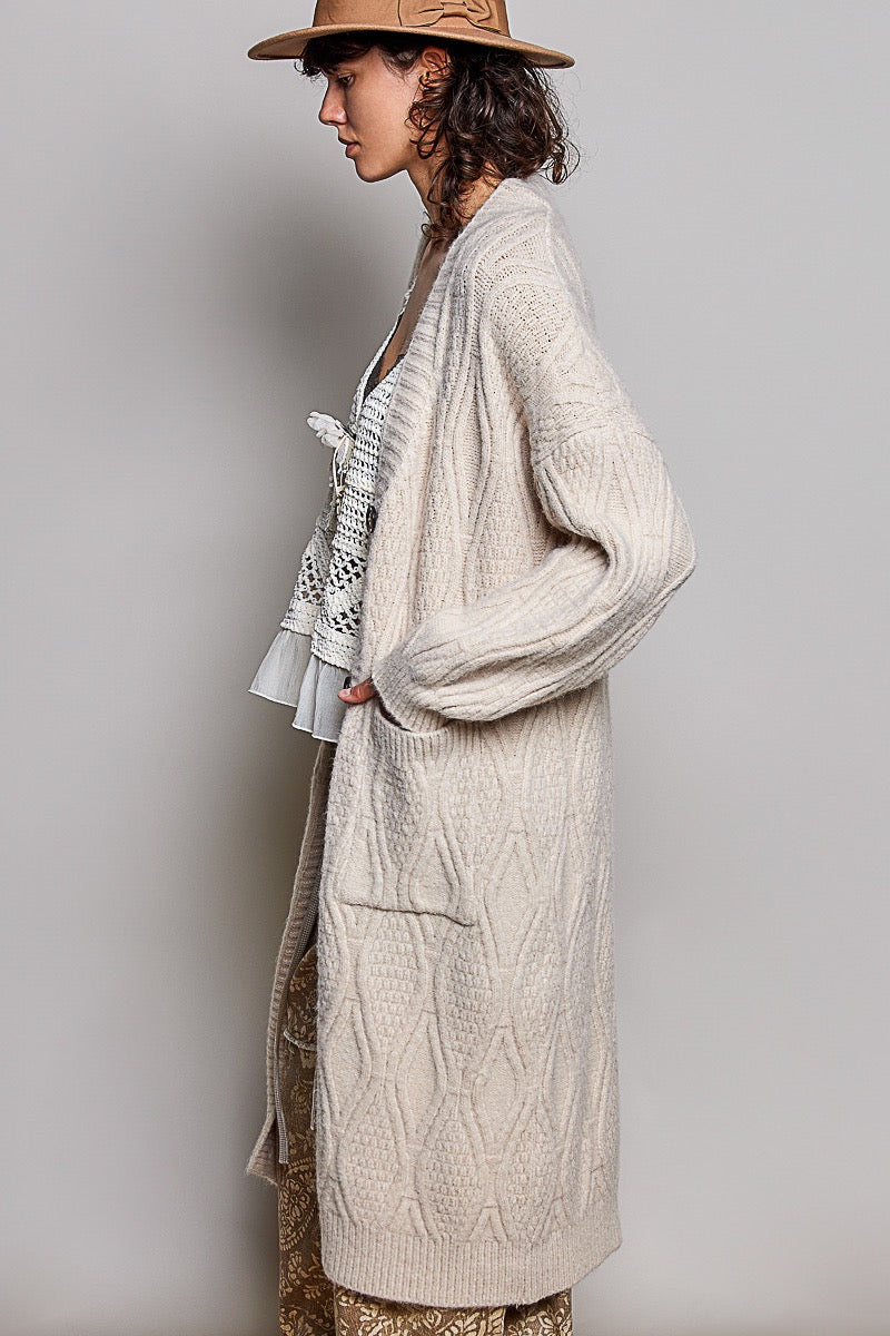 Mulholland Longline Cable Knit Cardigan | Almond