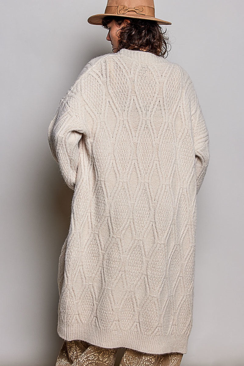 Mulholland Longline Cable Knit Cardigan | Almond