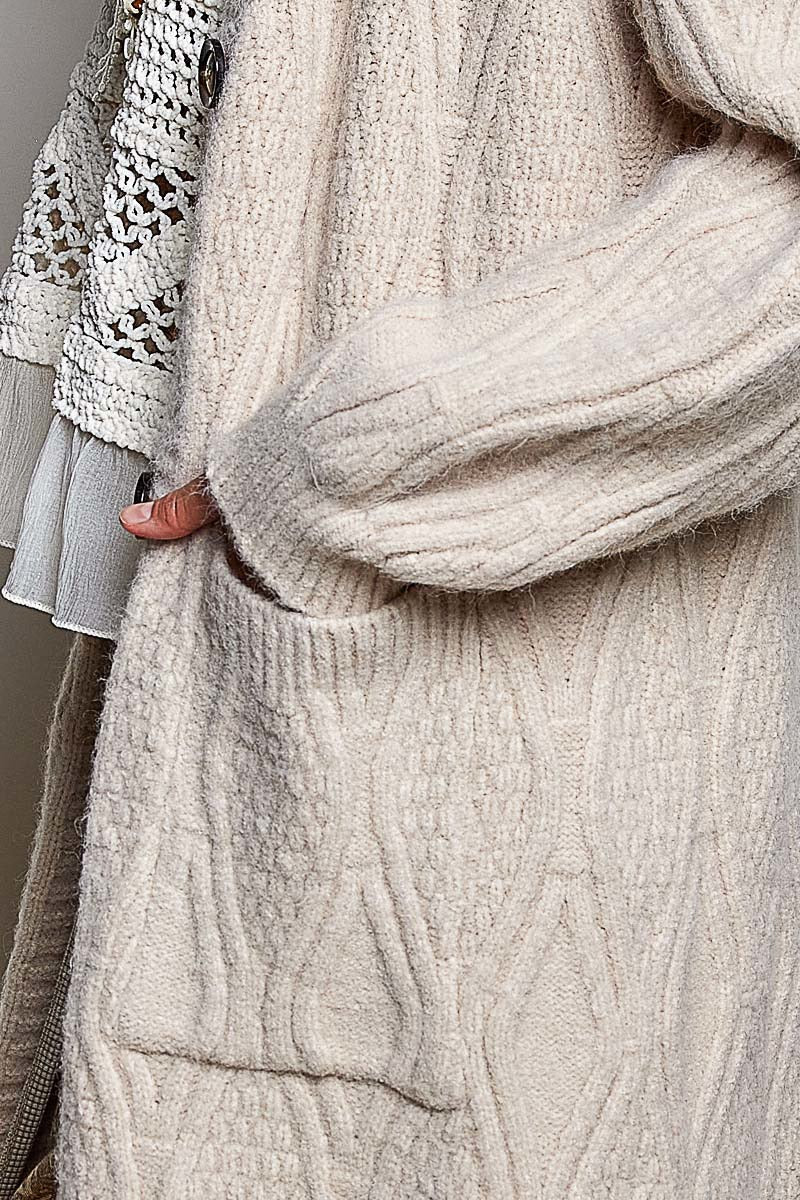 Mulholland Longline Cable Knit Cardigan | Almond