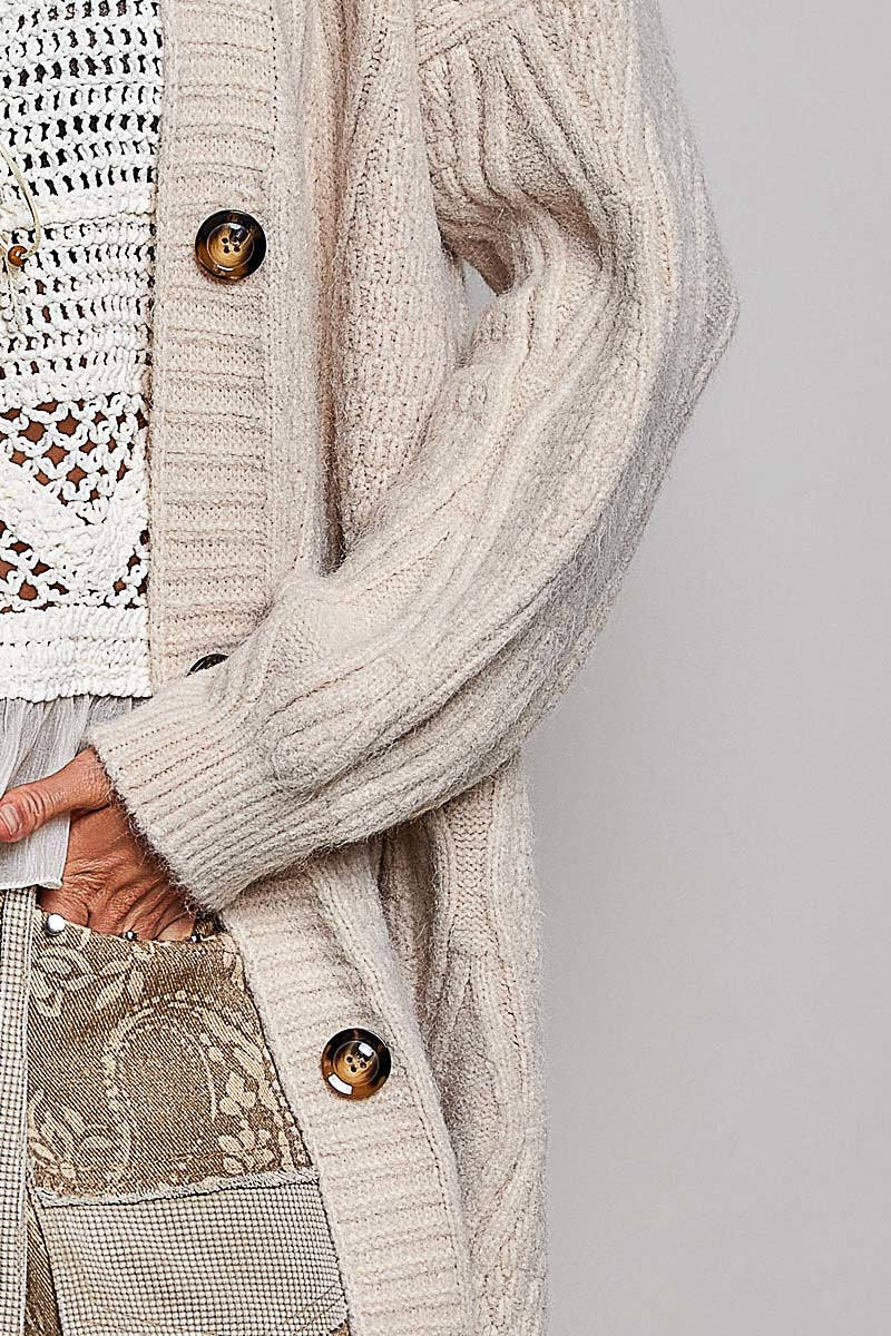 Mulholland Longline Cable Knit Cardigan | Almond