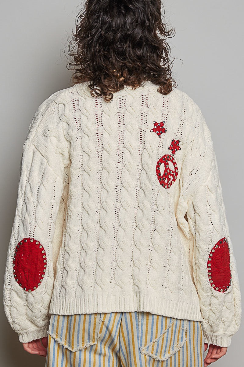 Wonderland Christmas Patch Chenille Cardigan | Cream
