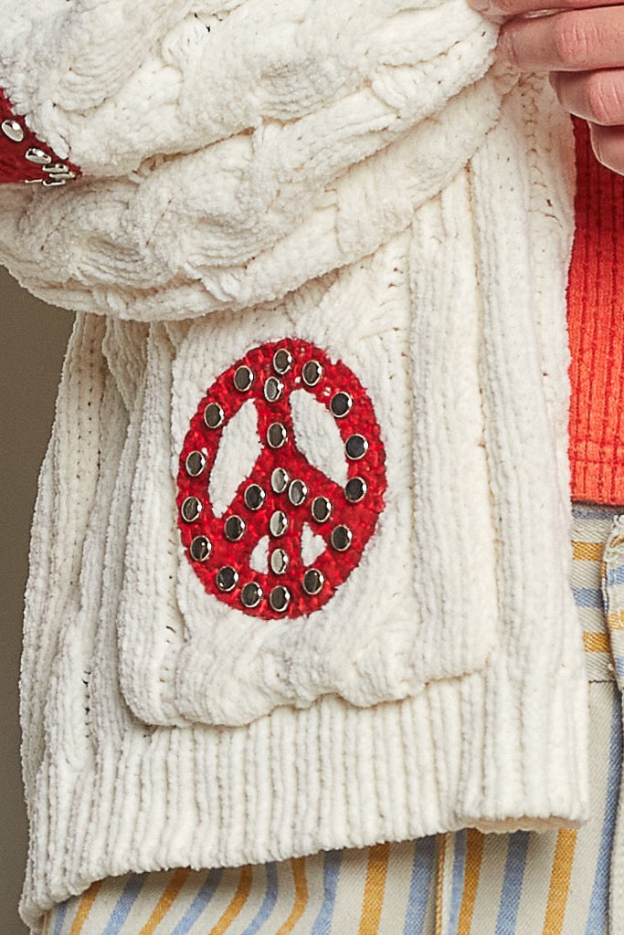 Wonderland Christmas Patch Chenille Cardigan | Cream