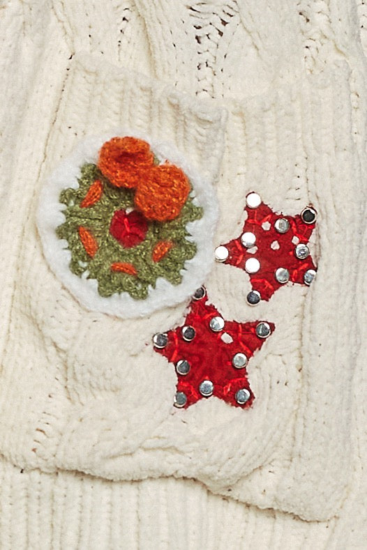 Wonderland Christmas Patch Chenille Cardigan | Cream
