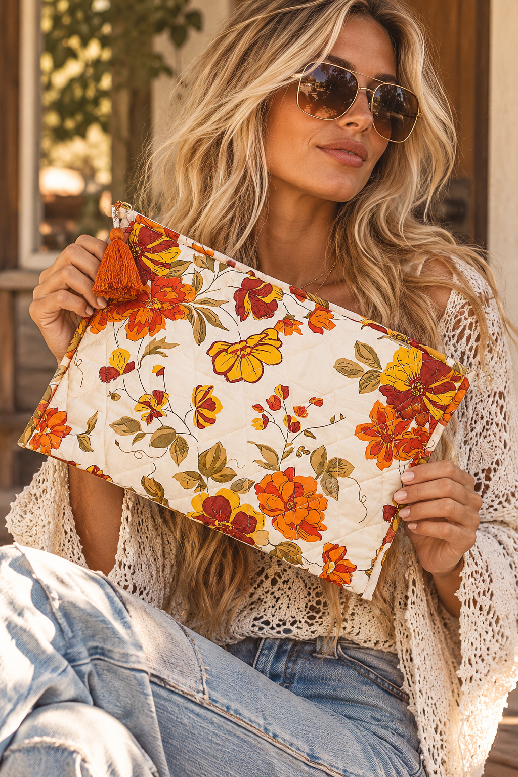 Wild Honey Quilted Pouch | Vintage Floral Cotton Makeup Bag