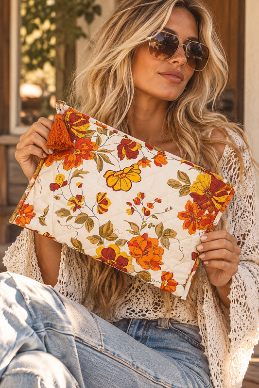 Wild Honey Quilted Pouch | Vintage Floral Cotton Makeup Bag