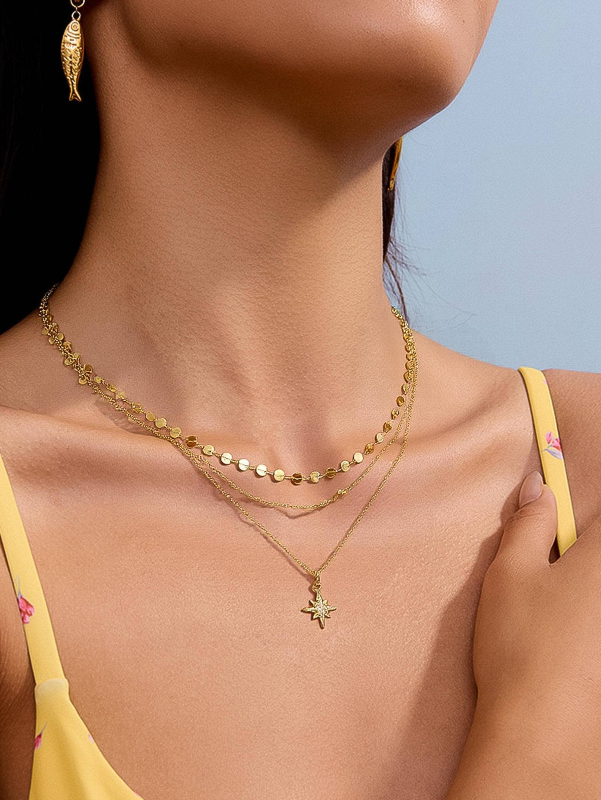 Golden Hour Star Necklace | 18K Gold Plated Layered CZ Necklace
